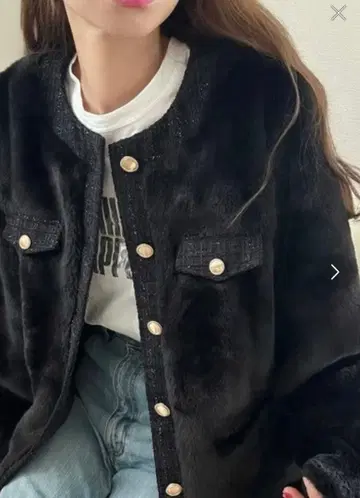 새상품급 라우어 LAUIR 트위드 절개 미들 코트 (블랙) L 사이즈