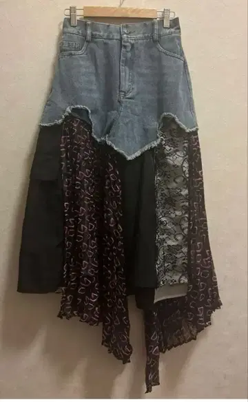 리메이크 데님 패치워크 롱 스커트 데님 스커트