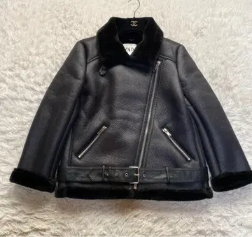 ZARA 페이크 무스탕 자켓 페이크 퍼 더블 라이더스 XS