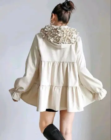 프릴 달린 후드 베이지 자켓