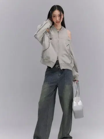 DIDDI MODA 그레이 오픈 숄더 후드티 y2k