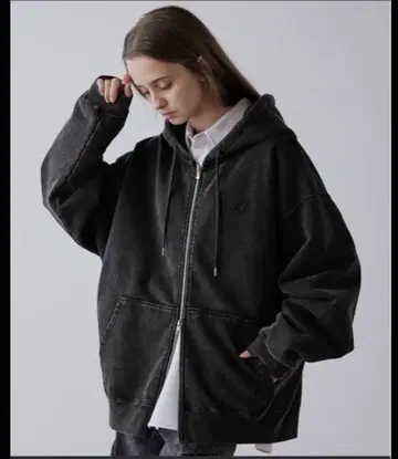 헤비 웨이트 로고 자수 풀 집업 후드티