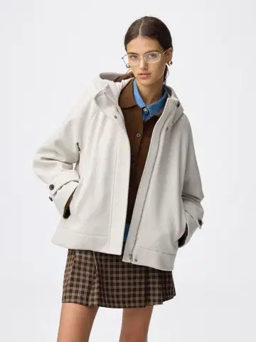 GU 코지 멜톤 숏 후디 코트 내추럴 L