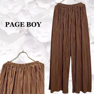 [페이지 보이] 와이드 팬츠 플리츠 [F] 브라운 광택 이지 밴딩