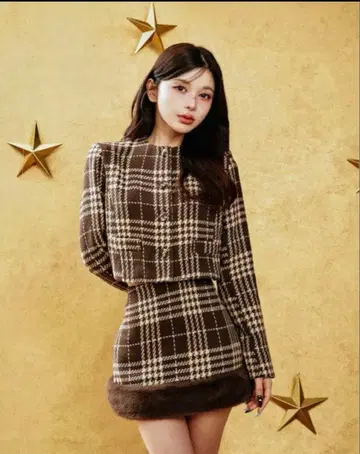 Darich 숏 트위드 자켓 / 도킹 퍼 트위드 미니 스커트