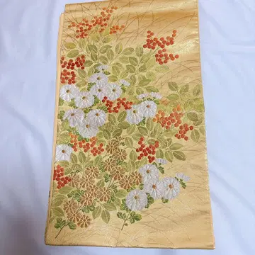 꽃무늬 자수 후쿠로 오비 골드 컬러