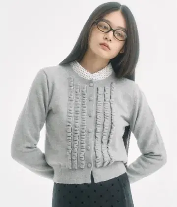 fekete 프릴이 달린 그레이 가디건