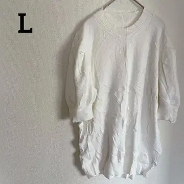 [ L ] 화이트 화이트 니트 반팔 이너 티셔츠