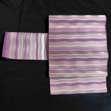 순수 실크 핑크 보라색 나고야 오비 물결 보더 무늬