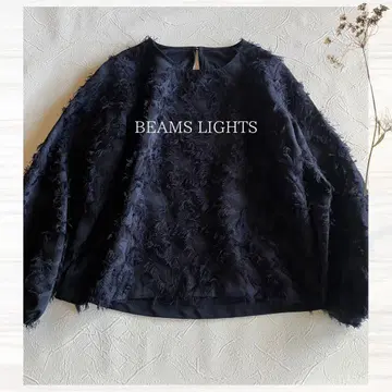 BEAMS LIGHTS 포멀 컷 자카드 블라우스 네이비 빔즈