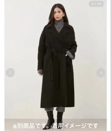 [ 클리닝 완료 ] Mila Owen 블랙 울 롱 코트 허리 리본 포함