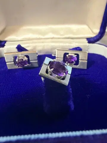 실버 자수정 커프스 링크 3개 세트