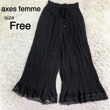 axes femme 블랙 컬러 밑단 꽃무늬 레이스 와이드 팬츠