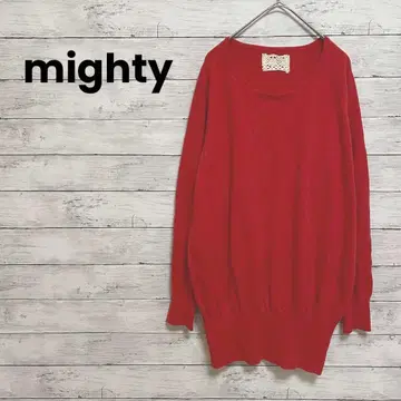 [ mighty ] 스웨터 니트 둥근넥 밑단 소매 리브 레드