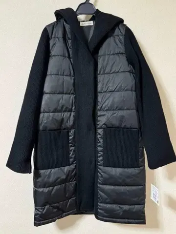 메틀리제 후드 부착 이소재 롱 코트 정가 36000엔