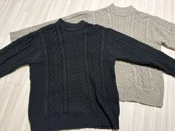 [ 2벌 세트 ] roshell 케이블 니트 스웨터 XL 그레이 블랙