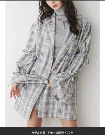 체크 무늬 테일러드 자켓 M