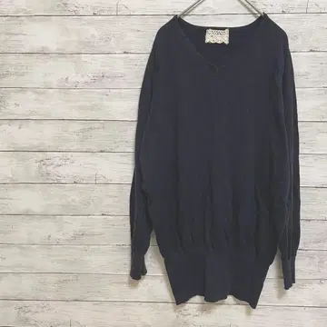 [ mighty ] 스웨터 니트 V넥 밑단 소매 리브 블랙