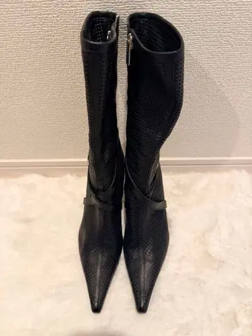 블랙 메쉬 부츠 하이힐 스틸레토