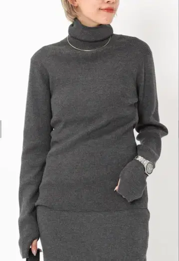 AP STUDIO 울 리브 터틀넥 풀오버 그레이