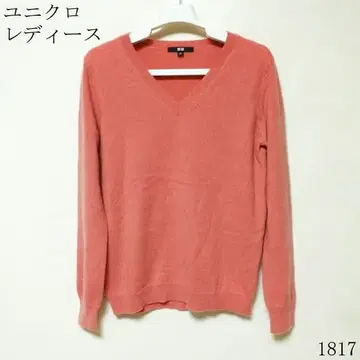 유니클로 핑크 V넥 긴팔 캐시미어 100% 니트 M 사이즈