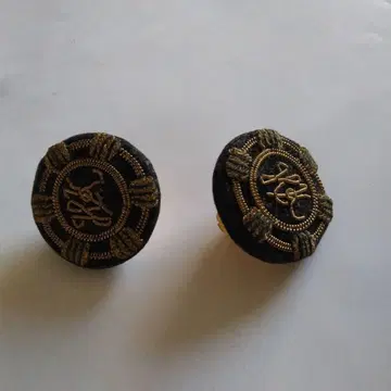 히로코코시노 레어 골드 컬러 자수 패브릭 소재 원형 귀찌 3cm