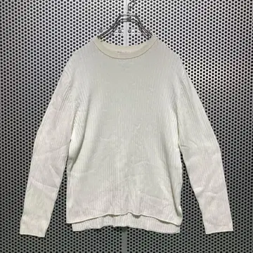 [ 23구 ] 긴팔 크루넥 코튼 100% 리브 니트 화이트 44