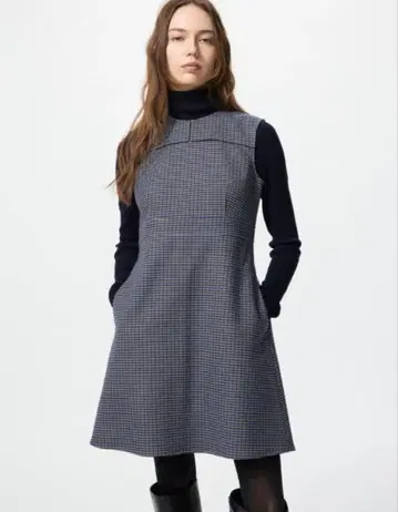 유니클로 더블 페이스 미니 원피스 블루 L