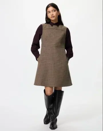 유니클로 더블 페이스 미니 원피스 브라운 L