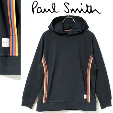 미사용 폴스미스 스트라이프 라인 풀오버 후드티 L 사이즈 블랙 네이비