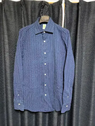 Finamore 네이비 스트라이프 긴팔 셔츠