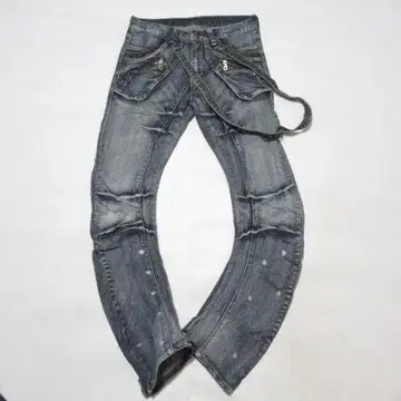 00s PPFM Y2K 입체 재단 블리치 가공 바나나 데님 S