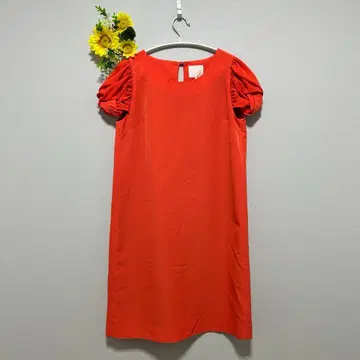 Ray beams 무릎 기장 반팔 원피스 퍼프 슬리브 오렌지 사이즈 0