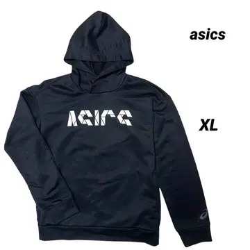 속기모 ASICS 로고 풀오버 후드티 XL 블랙 긴팔 트레이닝