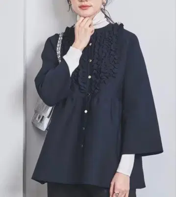 유나이티드 애로우즈 미니 프릴 니트 가디건 네이비