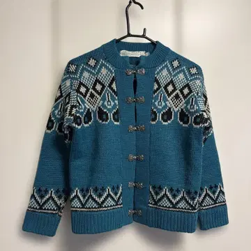 터콰이즈 노르딕 무늬 니트 가디건