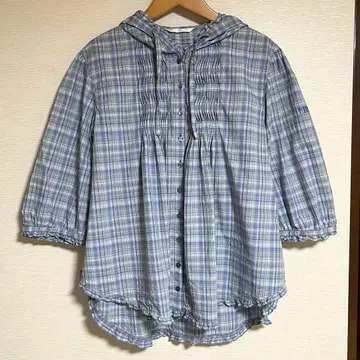 핑크하우스 PINKHOUSE 후드티 5부 소매 체크 블루