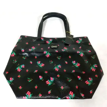 택 포함 미사용 페이러 FEILER 토트백 A4 대응 블랙 꽃무늬
