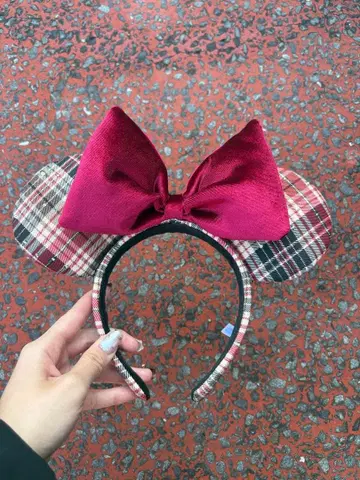 미니 마우스 머리띠 체크 무늬