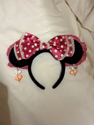 미니 마우스 머리띠 빨흰 도트 핑크 도트