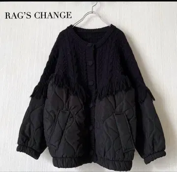 RAG'S CHANGE 퀼팅 프린지 니트 절개 블루종