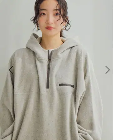소프트 플리스 절개 ZIP 후드티 베이지