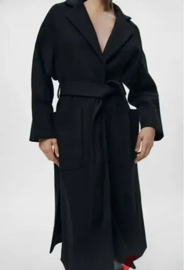 새상품 ZARA 벨티드 울 롱 코트 블랙 택 포함