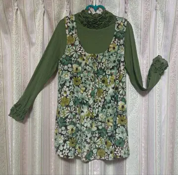 여성용 꽃무늬 그린 긴팔 상의 앙상블 택 없음 미사용품