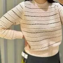 UNITED ARROWS 시스루 편직풍 스캘럽 니트 풀오버 핑크