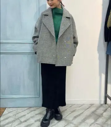 파시오네 PASSIONE 더블 브레스트 트위드 조 숏코트