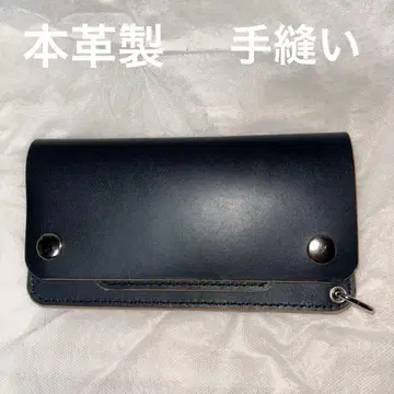 천연 가죽 롱 트래커 지갑 블랙 실버