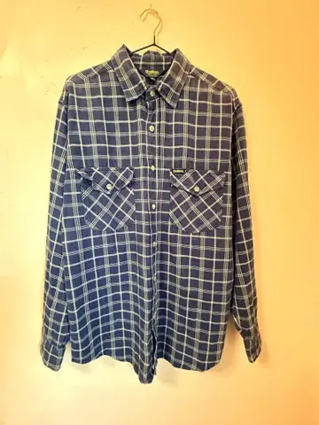 90s OSHKOSH 인도산 플란넬 셔츠 W 포켓 네이비/화이트 S