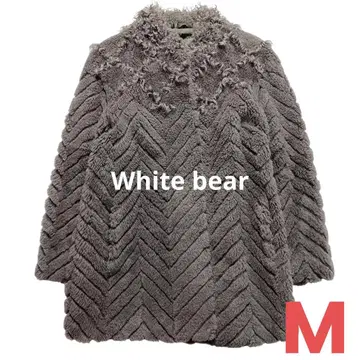 화이트 베어 보아 하프 코트 노카라 고급 그레이 일본제