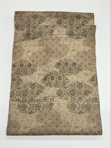 앤티크 나고야 오비 기하학 패턴 베이지 계열